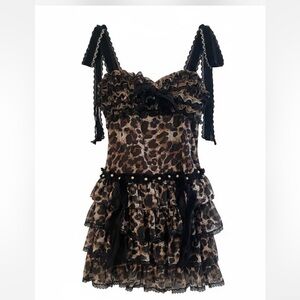 Brown Leopard Print Ruffle Mini Dress with Black Trim